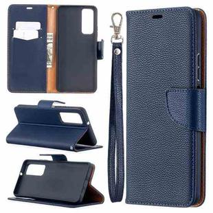 For Huawei P smart 2021 / Y7a Litchi Texture Pure Color Horizontal Flip PU Leather Case with Holder & Card Slots & Wallet & Lanyard(Dark Blue)