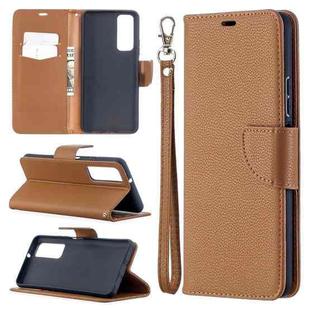 For Huawei P smart 2021 / Y7a Litchi Texture Pure Color Horizontal Flip PU Leather Case with Holder & Card Slots & Wallet & Lanyard(Brown)