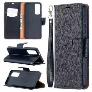 For Huawei P smart 2021 / Y7a Litchi Texture Pure Color Horizontal Flip PU Leather Case with Holder & Card Slots & Wallet & Lanyard(Black)