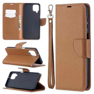 For Samsung Galaxy A12 Litchi Texture Pure Color Horizontal Flip PU Leather Case with Holder & Card Slots & Wallet & Lanyard(Brown)