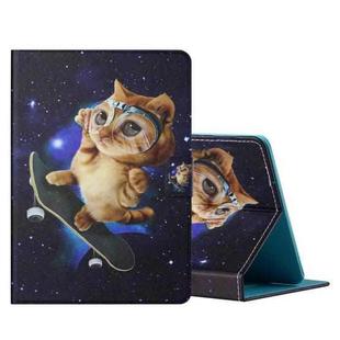 For 7 inch Tablet PC Universal Colored Drawing Horizontal Flip Leather Case with Holder & Card Slots(Skateboard Cat)