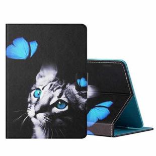 For 8 inch Tablet PC Universal Colored Drawing Horizontal Flip Leather Case with Holder & Card Slots(Butterfly Cat)