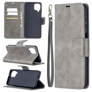 For Samsung Galaxy A12 Retro Lambskin Texture Pure Color Horizontal Flip PU Leather Case with Holder & Card Slots & Wallet & Lanyard(Grey)