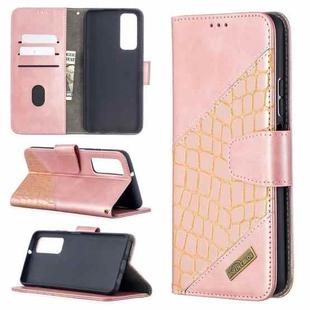 For Huawei P smart 2021 / Y7a Matching Color Crocodile Texture Horizontal Flip PU Leather Case with Wallet & Holder & Card Slots(Rose Gold)