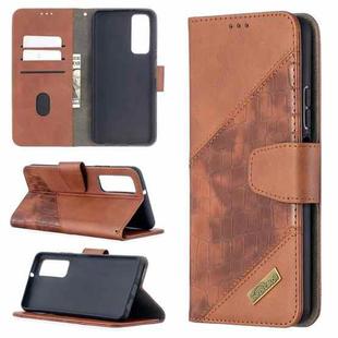 For Huawei P smart 2021 / Y7a Matching Color Crocodile Texture Horizontal Flip PU Leather Case with Wallet & Holder & Card Slots(Brown)