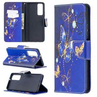 For Huawei P smart 2021 / Y7a Colored Drawing Pattern Horizontal Flip Leather Case with Holder & Card Slots & Wallet(Purple Butterfly)