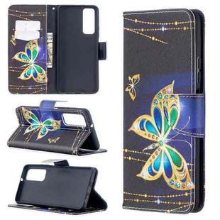 For Huawei P smart 2021 / Y7a Colored Drawing Pattern Horizontal Flip Leather Case with Holder & Card Slots & Wallet(Golden Butterfly)