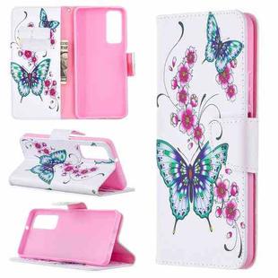 For Huawei P smart 2021 / Y7a Colored Drawing Pattern Horizontal Flip Leather Case with Holder & Card Slots & Wallet(Two Butterflies)