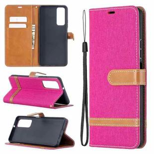 For Huawei P smart 2021 / Y7a Lite Color Matching Denim Texture Horizontal Flip Leather Case with Holder & Card Slots & Wallet & Lanyard(Rose Red)