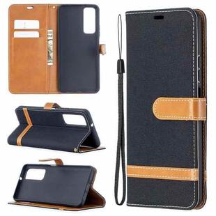 For Huawei P smart 2021 / Y7a Lite Color Matching Denim Texture Horizontal Flip Leather Case with Holder & Card Slots & Wallet & Lanyard(Black)