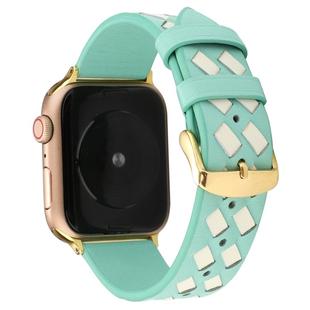 For Apple Watch Series 8&7 41mm / SE 2&6&SE&5&4 40mm / 3&2&1 38mm Woven Pattern Genuine Leather Strap(Green White)