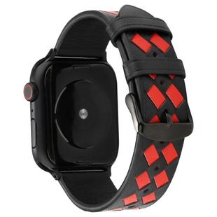 For Apple Watch Series 7 45mm / 6 & SE & 5 & 4 44mm / 3 & 2 & 1 42mm Woven Pattern Genuine Leather Strap(Black Red)