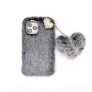 Solid Color Plush Love Pendant TPU Protective Case For iPhone 12 Pro Max(Black)