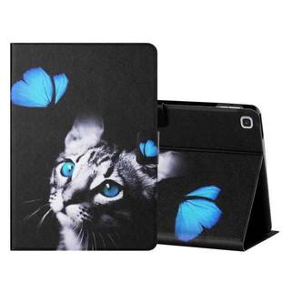 For Samsung Galaxy Tab A7 (2020) T500/T505 Colored Drawing Horizontal Flip Leather Case with Holder & Card Slots & Sleep / Wake-up Function(Butterfly Cat)