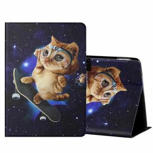 For Amazon Kindle Fire HD8 (2020) Colored Drawing Horizontal Flip Leather Case with Holder & Card Slots & Sleep / Wake-up Function(Skateboard Cat)