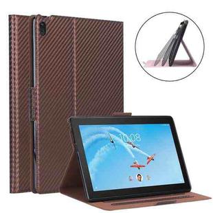 For Lenovo Tab E10 TB-X104F Ultra-thin Carbon Fiber Horizontal Flip PU Leather Tablet Case with 3-level Holder & Sleep / Wake-up Function(Brown)