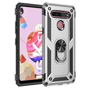 For LG K51S Shockproof TPU + PC Protective Case with 360 Degree Rotating Holder(Silver)