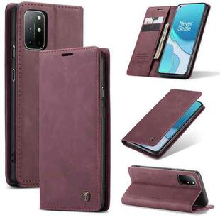 For OnePlus 8T CaseMe-013 Multifunctional Retro Frosted Horizontal Flip Leather Case with Card Slot & Holder & Wallet(Wine Red)