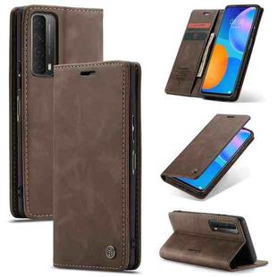 For Huawei P Smart 2021 CaseMe-013 Multifunctional Retro Frosted Horizontal Flip Leather Case with Card Slot & Holder & Wallet(Coffee)