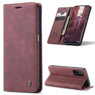 For Xiaomi Mi 10T 5G / 10T Pro 5G CaseMe-013 Multifunctional Retro Frosted Horizontal Flip Leather Case with Card Slot & Holder & Wallet(Wine Red)