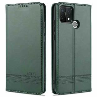 For OPPO A15 AZNS Magnetic Calf Texture Horizontal Flip Leather Case with Card Slots & Holder & Wallet(Dark Green)