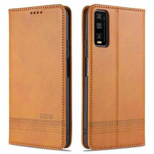 For vivo Y70s / Y51s / IQOO U1 AZNS Magnetic Calf Texture Horizontal Flip Leather Case with Card Slots & Holder & Wallet(Light Brown)