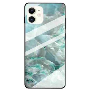 For iPhone 12 mini Fashion Marble Tempered Glass Protective Case (Cyan)