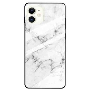 For iPhone 12 mini Fashion Marble Tempered Glass Protective Case (White)