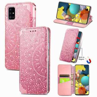 For Samsung Galaxy A51 5G Blooming Mandala Embossed Pattern Magnetic Horizontal Flip Leather Case with Holder & Card Slots & Wallet(Pink)