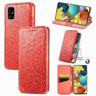 For Samsung Galaxy A51 5G Blooming Mandala Embossed Pattern Magnetic Horizontal Flip Leather Case with Holder & Card Slots & Wallet(Red)
