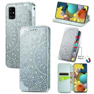 For Samsung Galaxy A71 5G Blooming Mandala Embossed Pattern Magnetic Horizontal Flip Leather Case with Holder & Card Slots & Wallet(Grey)