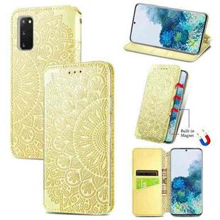 For Samsung Galaxy S20 Blooming Mandala Embossed Pattern Magnetic Horizontal Flip Leather Case with Holder & Card Slots & Wallet(Yellow)