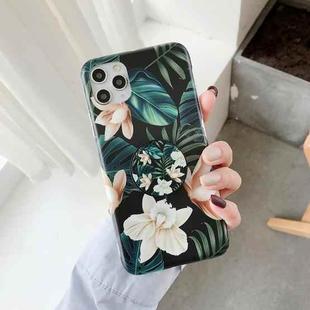 For iPhone 11 Double-sided Film IMD Shockproof TPU Protective Case with Holder (Green Magnolia)