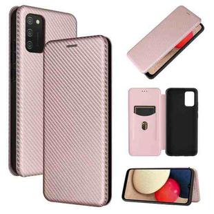 For Samsung Galaxy A02s Carbon Fiber Texture Horizontal Flip TPU + PC + PU Leather Case with Card Slot(Pink)