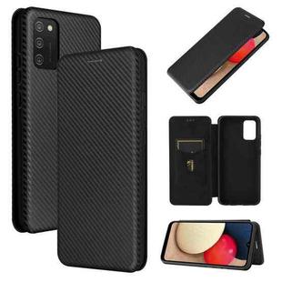 For Samsung Galaxy A02s Carbon Fiber Texture Horizontal Flip TPU + PC + PU Leather Case with Card Slot(Black)