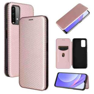 For Xiaomi Redmi Note 9 4G Carbon Fiber Texture Horizontal Flip TPU + PC + PU Leather Case with Card Slot(Pink)