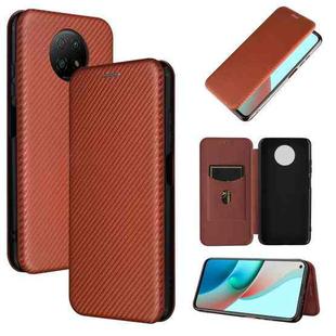 For Xiaomi Redmi Note 9 5G Carbon Fiber Texture Horizontal Flip TPU + PC + PU Leather Case with Card Slot(Brown)