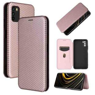 For Xiaomi Poco M3 Carbon Fiber Texture Horizontal Flip TPU + PC + PU Leather Case with Card Slot(Pink)