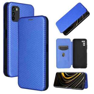 For Xiaomi Poco M3 Carbon Fiber Texture Horizontal Flip TPU + PC + PU Leather Case with Card Slot(Blue)