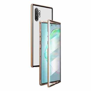 For Samsung Galaxy Note10+ Magnetic Metal Frame Double-sided Tempered Glass Case(Gold)