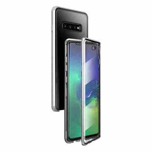 For Samsung Galaxy S10 Magnetic Metal Frame Double-sided Tempered Glass Case(Silver)