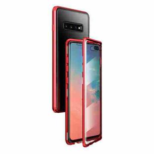 For Samsung Galaxy S10+ Magnetic Metal Frame Double-sided Tempered Glass Case(Red)