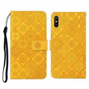 For Xiaomi Redmi 9A Ethnic Style Embossed Pattern Horizontal Flip Leather Case with Holder & Card Slots & Wallet & Lanyard(Yellow)