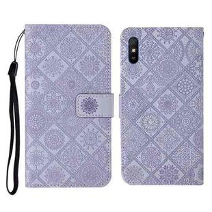 For Xiaomi Redmi 9A Ethnic Style Embossed Pattern Horizontal Flip Leather Case with Holder & Card Slots & Wallet & Lanyard(Purple)
