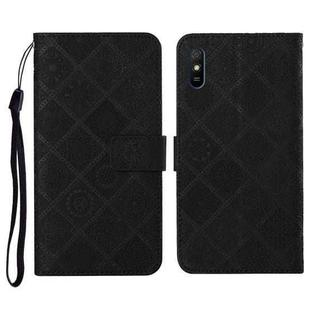 For Xiaomi Redmi 9A Ethnic Style Embossed Pattern Horizontal Flip Leather Case with Holder & Card Slots & Wallet & Lanyard(Black)