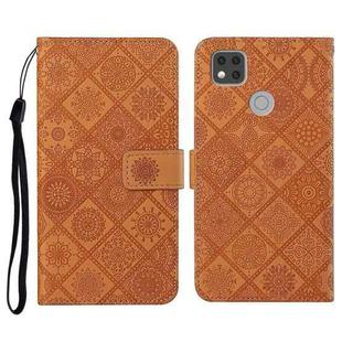 For Xiaomi Redmi 9C Ethnic Style Embossed Pattern Horizontal Flip Leather Case with Holder & Card Slots & Wallet & Lanyard(Brown)