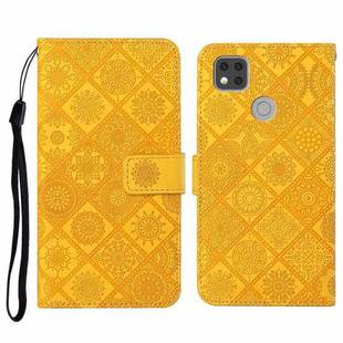 For Xiaomi Redmi 9C Ethnic Style Embossed Pattern Horizontal Flip Leather Case with Holder & Card Slots & Wallet & Lanyard(Yellow)