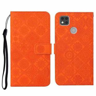 For Xiaomi Redmi 9C Ethnic Style Embossed Pattern Horizontal Flip Leather Case with Holder & Card Slots & Wallet & Lanyard(Orange)