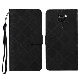 For Xiaomi Redmi Note 9 Ethnic Style Embossed Pattern Horizontal Flip Leather Case with Holder & Card Slots & Wallet & Lanyard(Black)