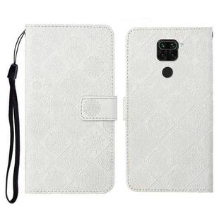 For Xiaomi Redmi Note 9 Ethnic Style Embossed Pattern Horizontal Flip Leather Case with Holder & Card Slots & Wallet & Lanyard(White)